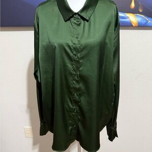 Fashion Nova Deep Green Satin Blouse